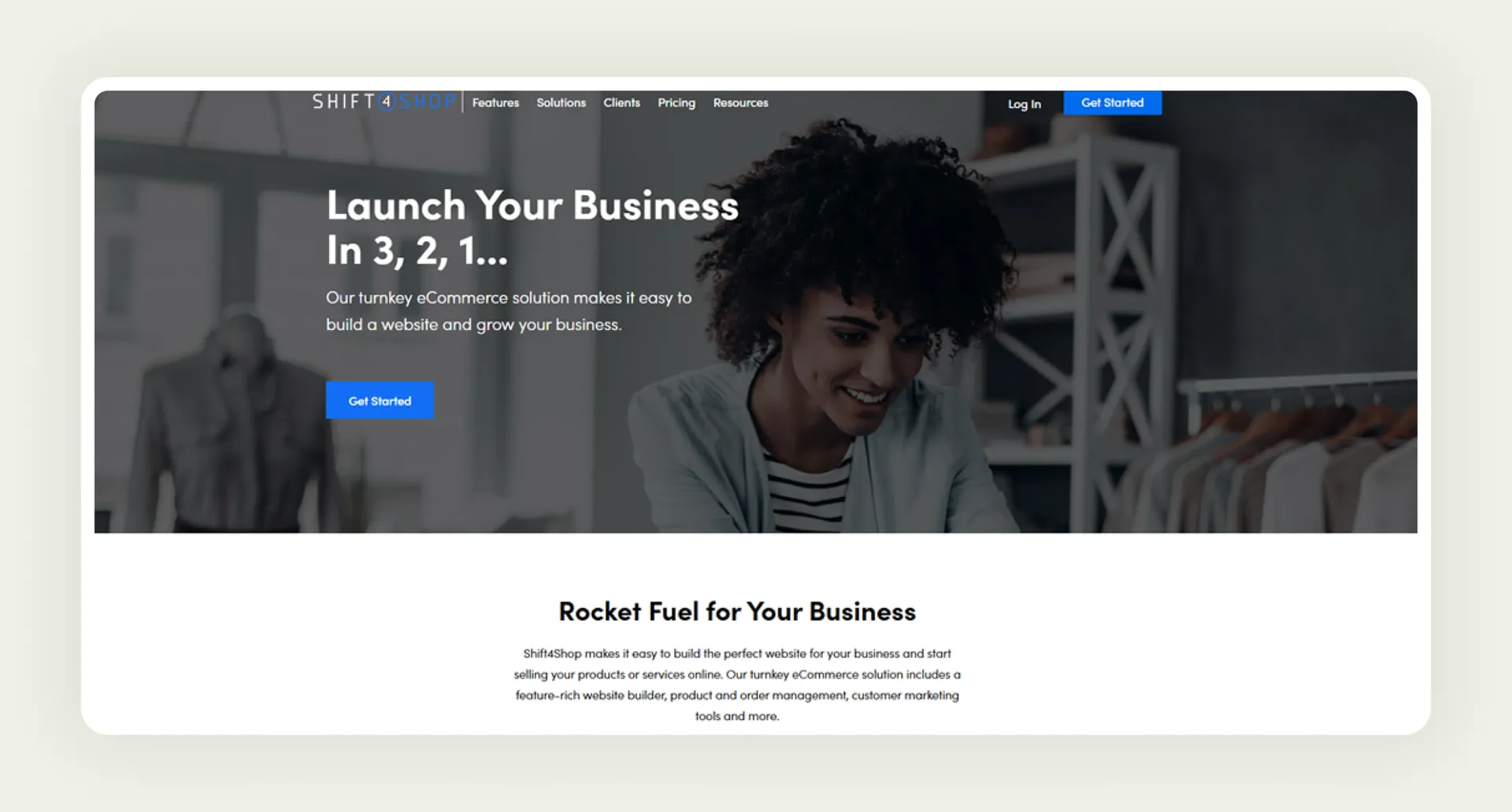 Homepage of Shift4Shop