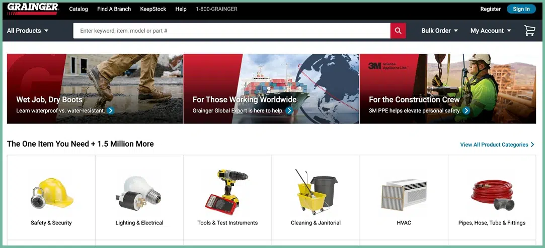 Industrial supply website with bulk ordering functionality