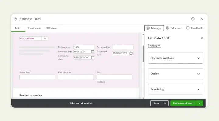 Input customer order number and date into estimate in QuickBooks 
