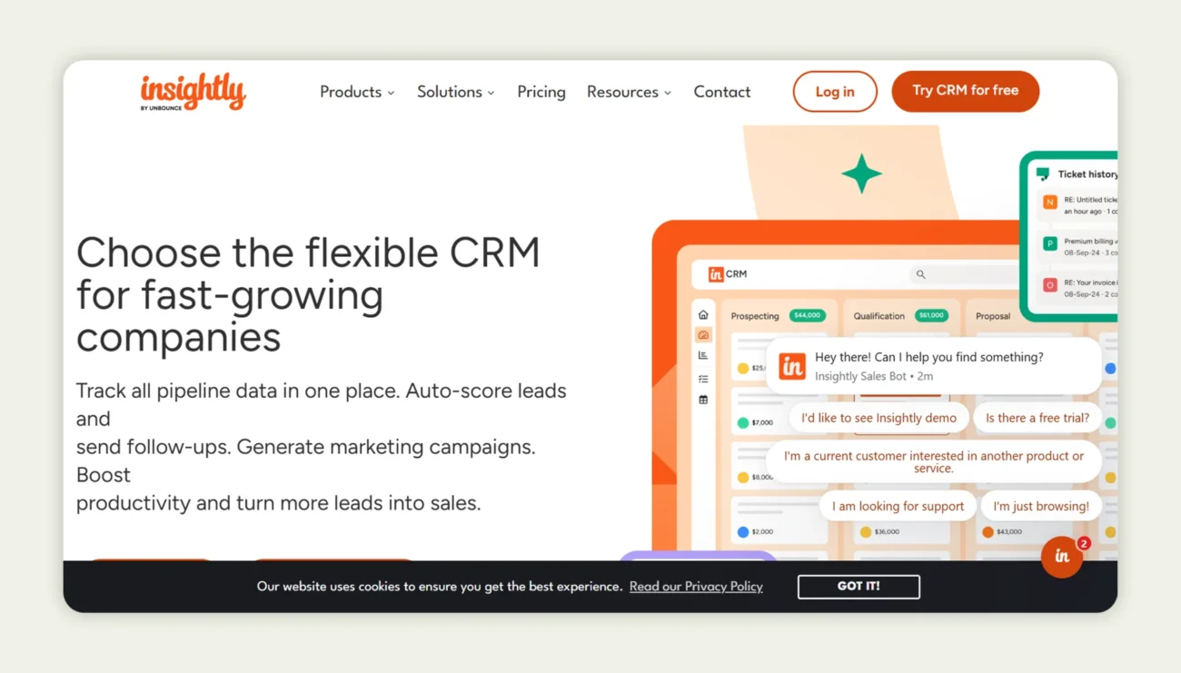Insightly homepage Insightly homepage
