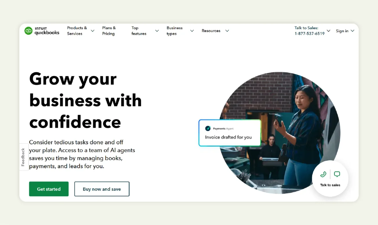 Intuit QuickBooks homepage