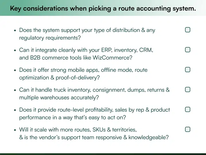Key considerations when picking a route accounting system.