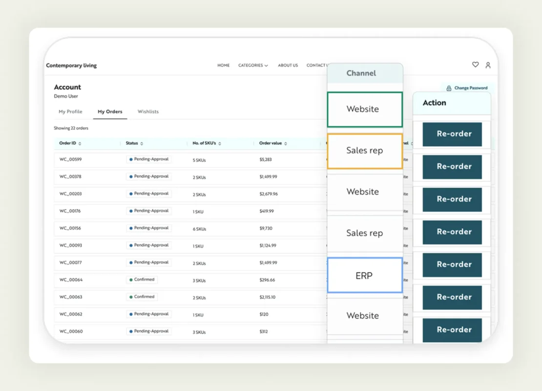 One-click re-order functionality in the orders page of WizCommerce