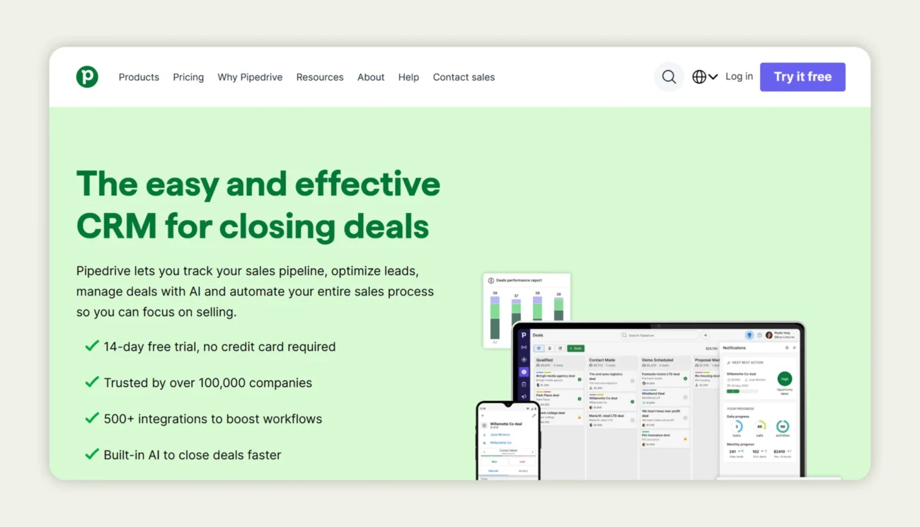 Pipedrive homepage Pipedrive homepage