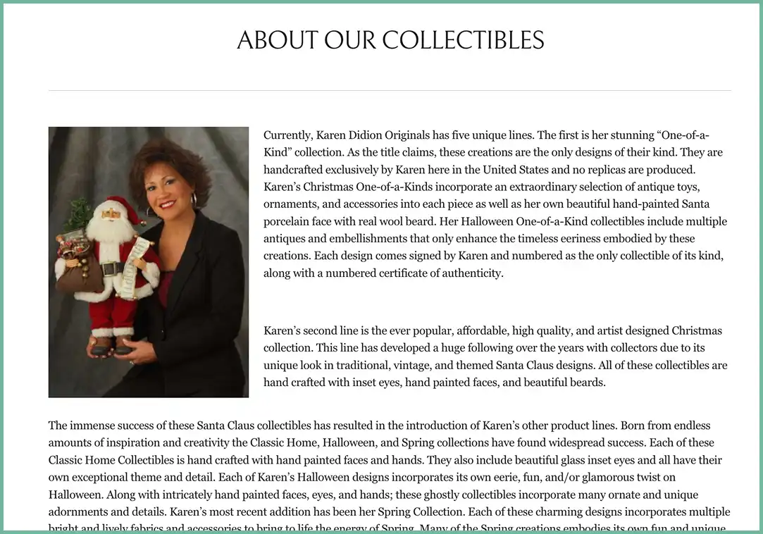 Product story page explaining craftsmanship and authenticity details