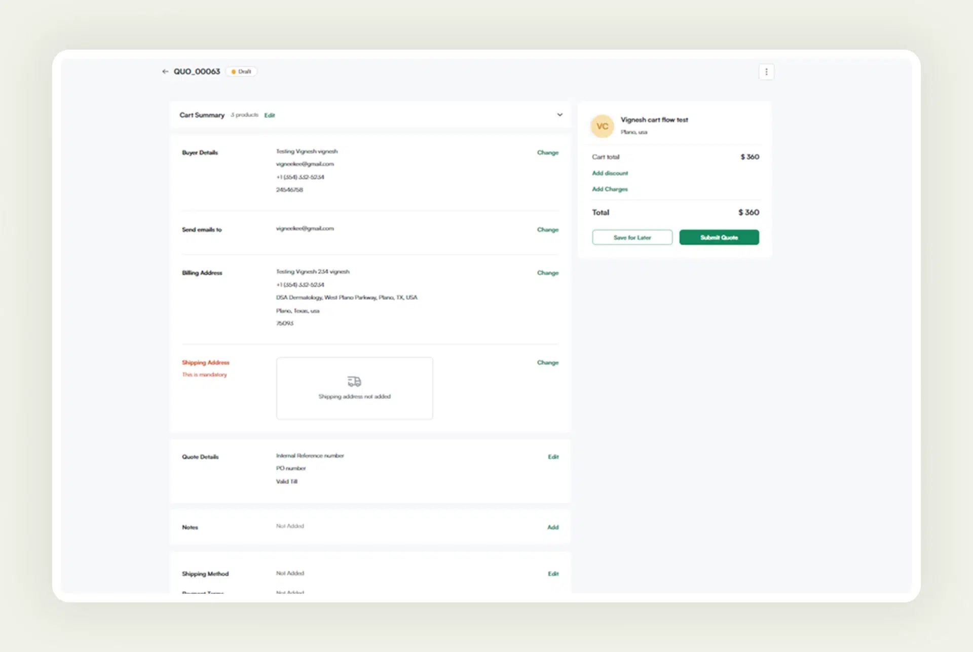 Quote Creation feature of WizCommerce