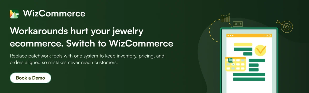 Replace fragmented jewelry ecommerce systems with WizCommerce.
