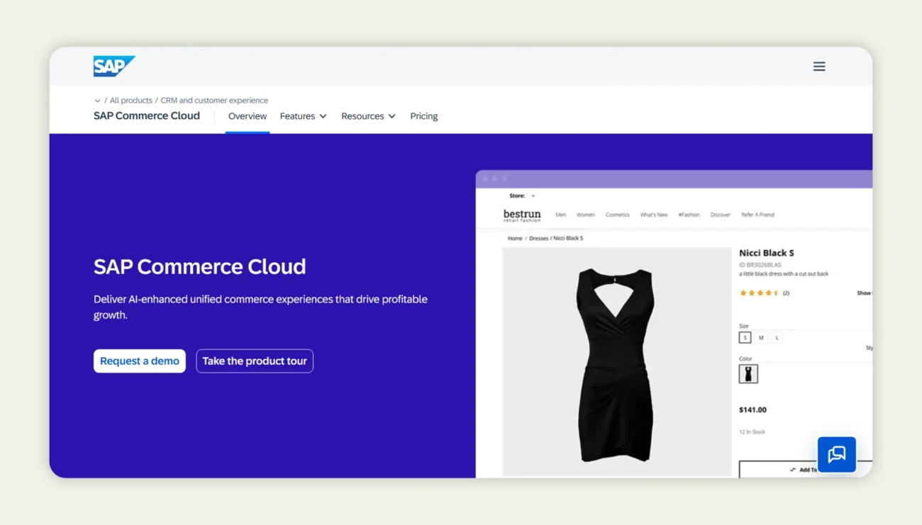 SAP Commerce Cloud homepage