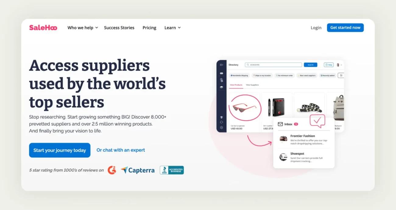 SaleHoo supplier directory platform showing verified wholesale suppliers database interface