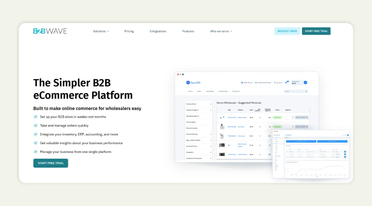 Screenshot of the home page of B2B Wave