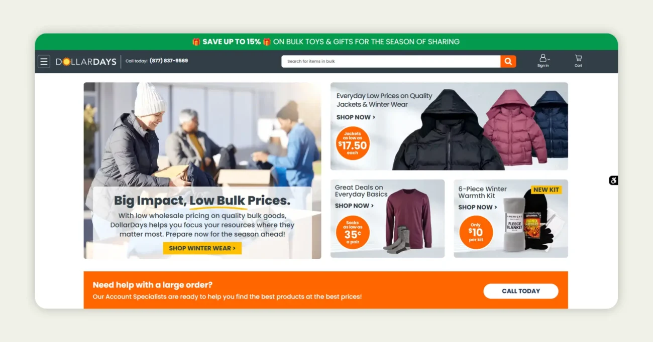 Screenshot of the home page of DollarDays