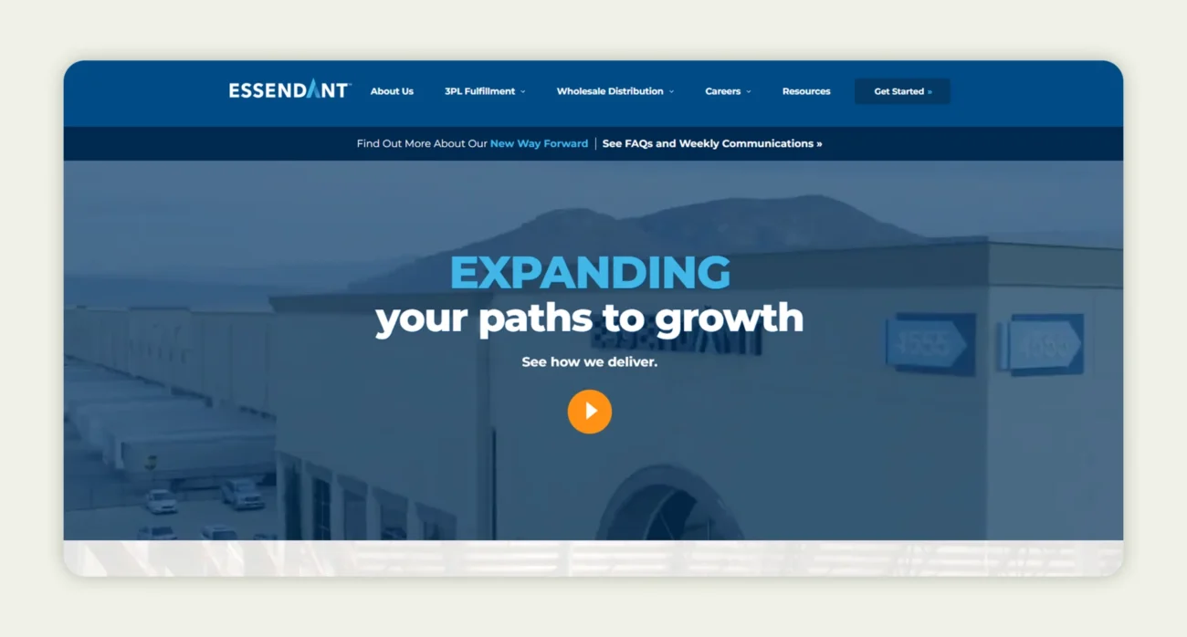 Screenshot of the home page of Essendant