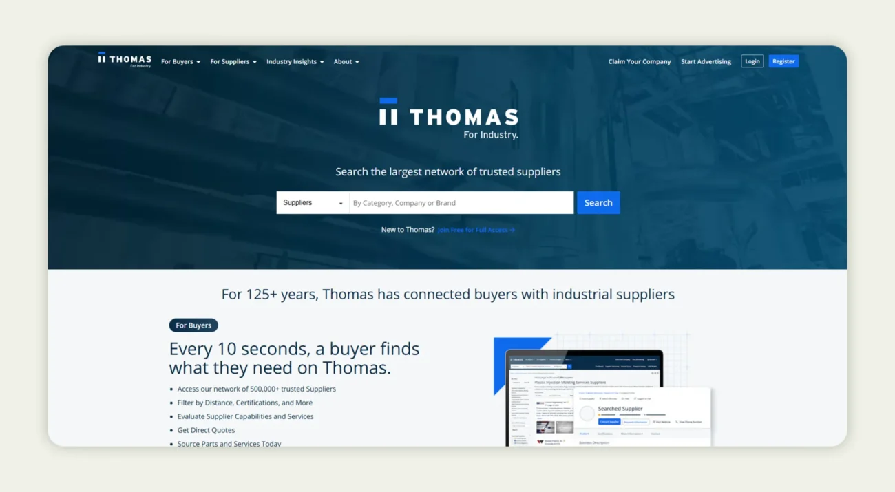  Screenshot of the home page of Thomas