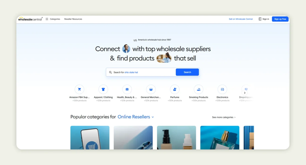 Screenshot of the home page of Wholesale Central