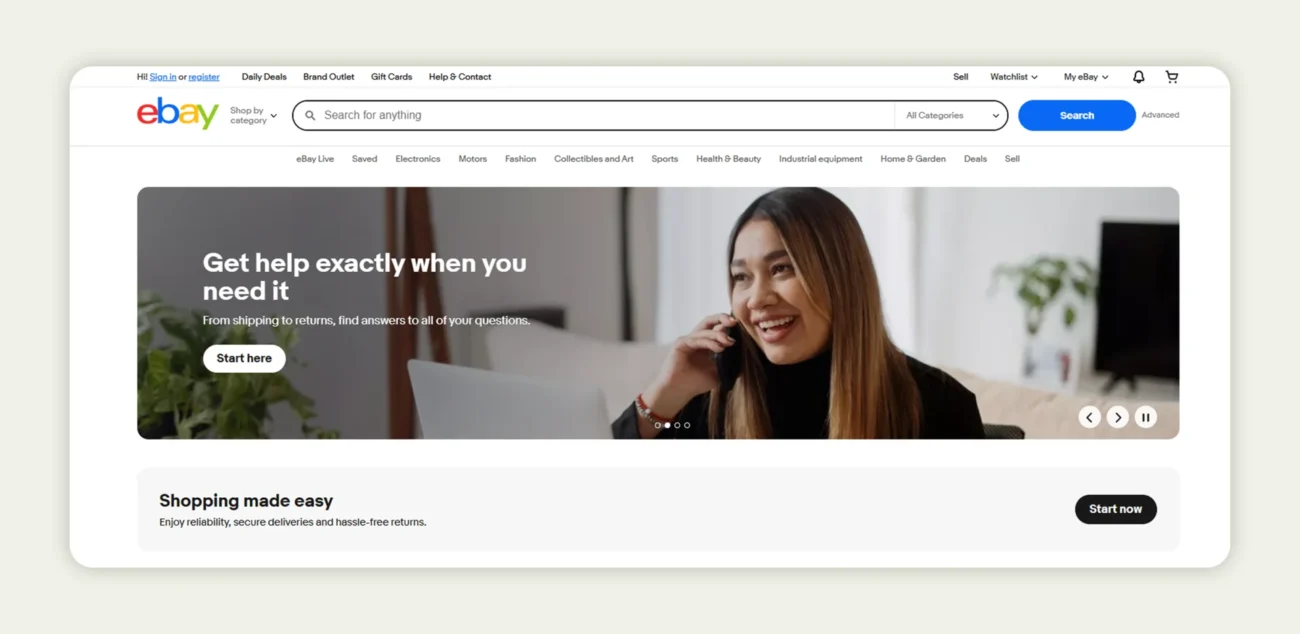 Screenshot of the home page of eBay