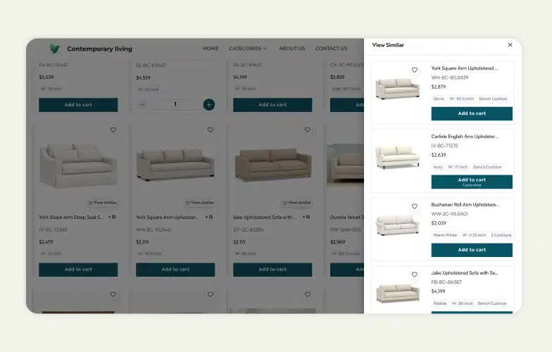 Search with any keyword, even with typos, and get the best matches and AI-recommended similar products.