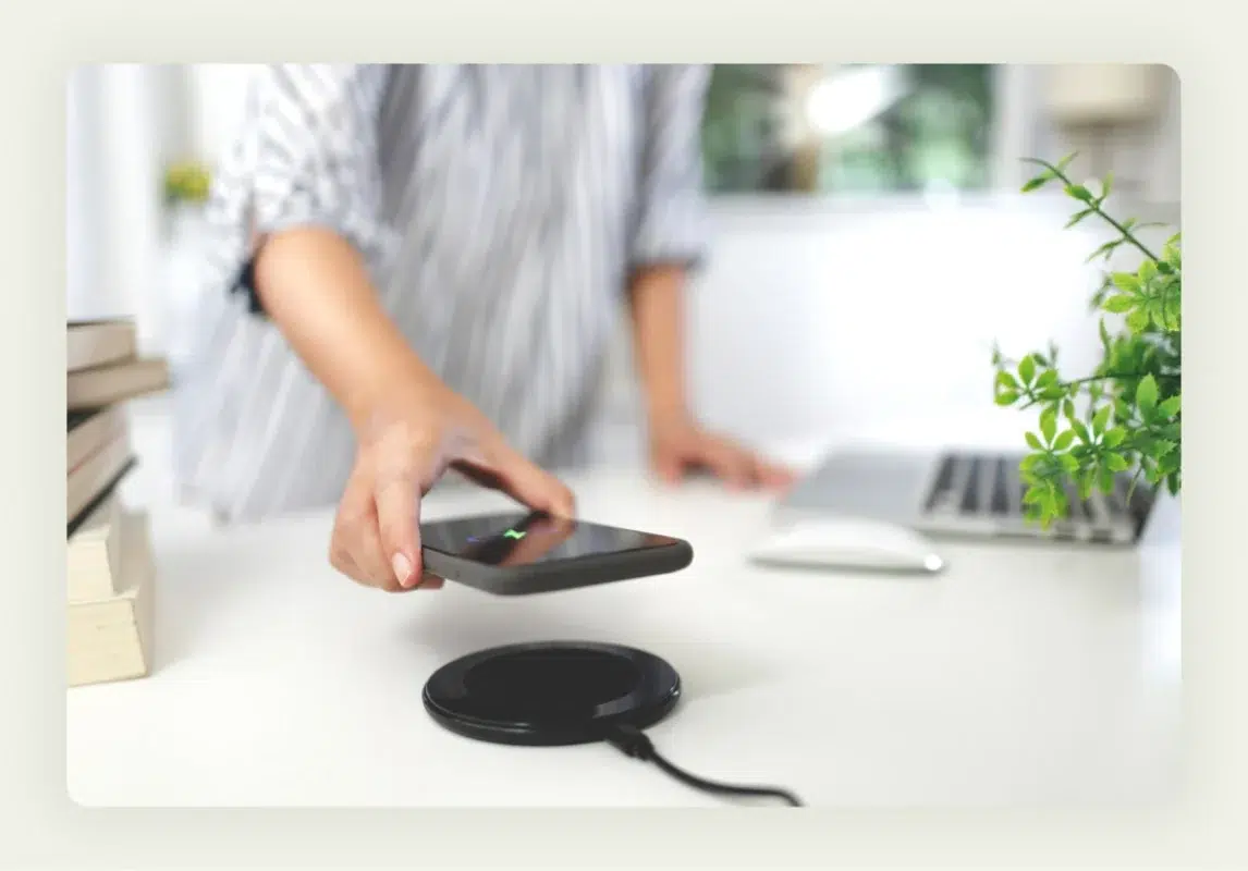 Sleek wireless charging pads with LED indicators branded for trade show giveaways Sleek wireless charging pads with LED indicators branded for trade show giveaways