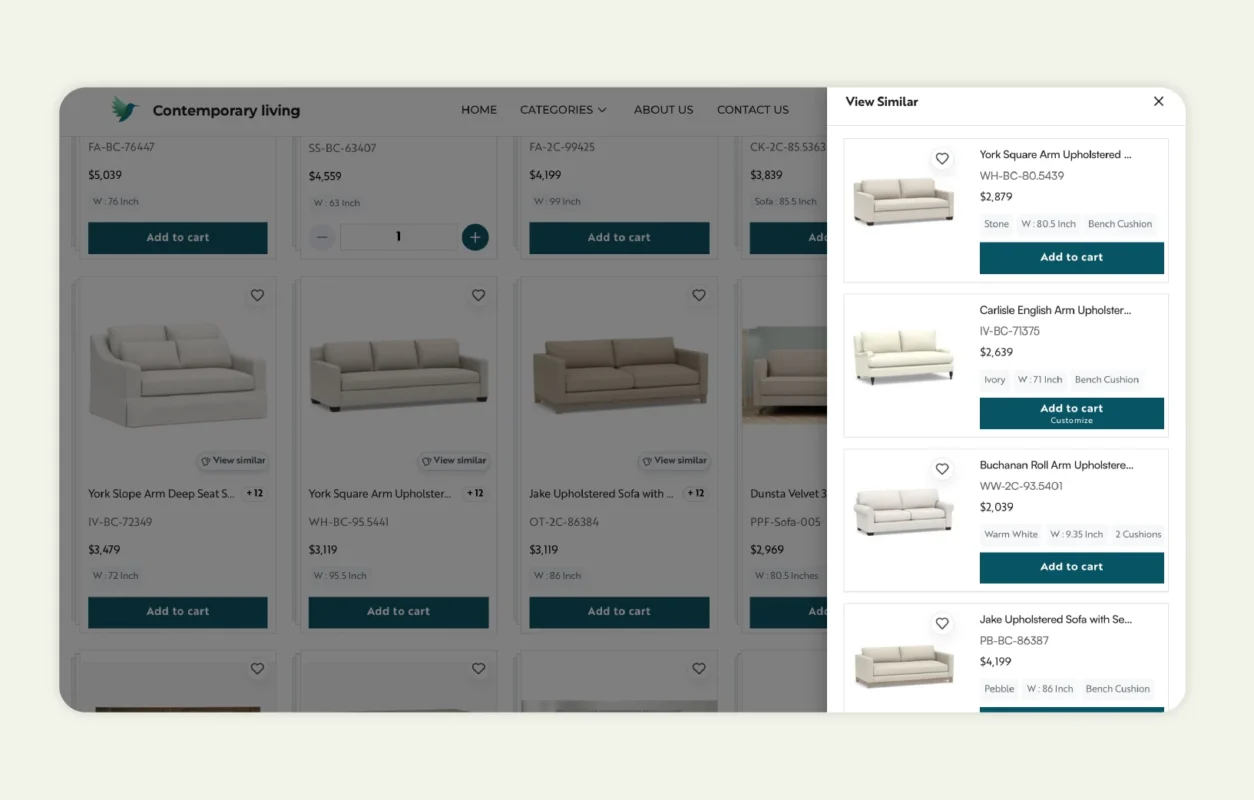 The “View Similar” section displayed for a particular product