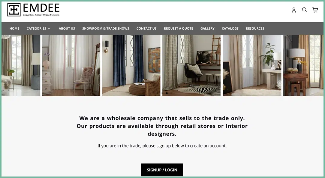 Trade-only wholesale website with professional product presentation