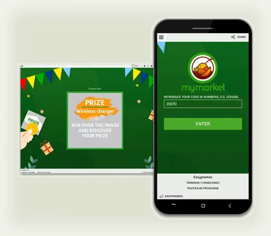 Trade show attendee using tablet for digital scratch-off game at company booth Trade show attendee using tablet for digital scratch-off game at company booth