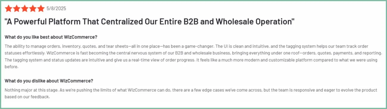 User review of WizCommerce on G2