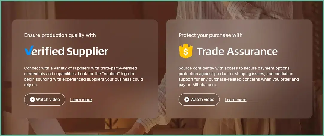Verified supplier badges and trade assurance protection