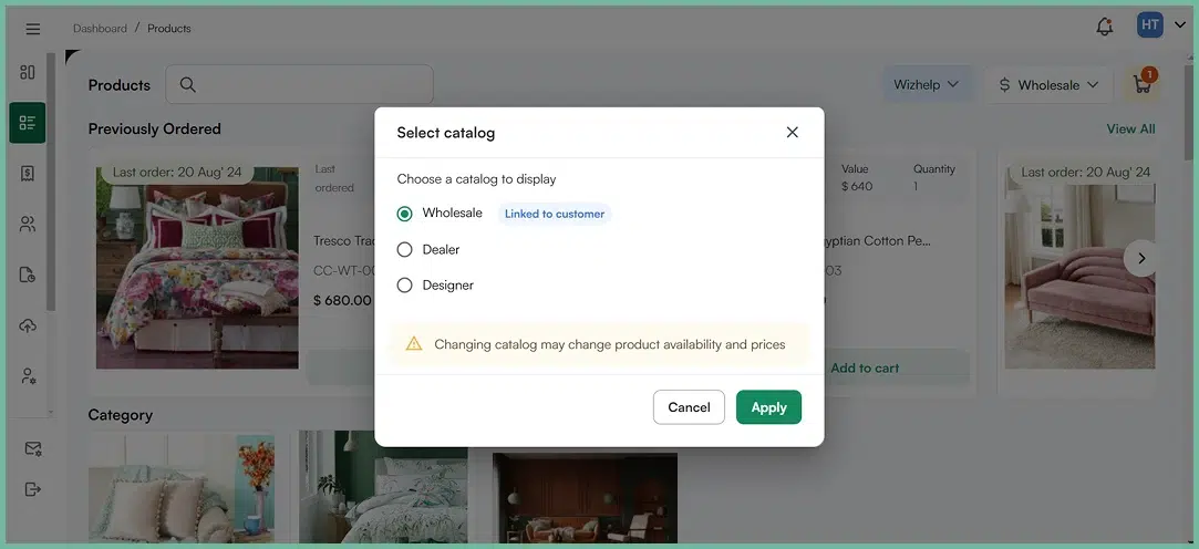 WizCommerce lets you create custom catalogs for different customer segments