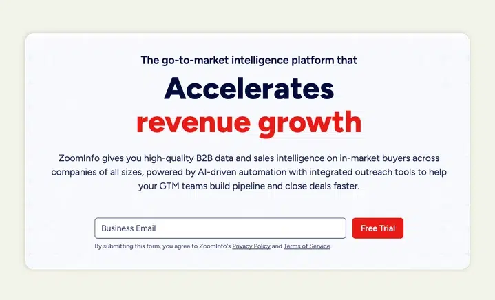 ZoomInfo is a B2B database and sales intelligence platform with intent data