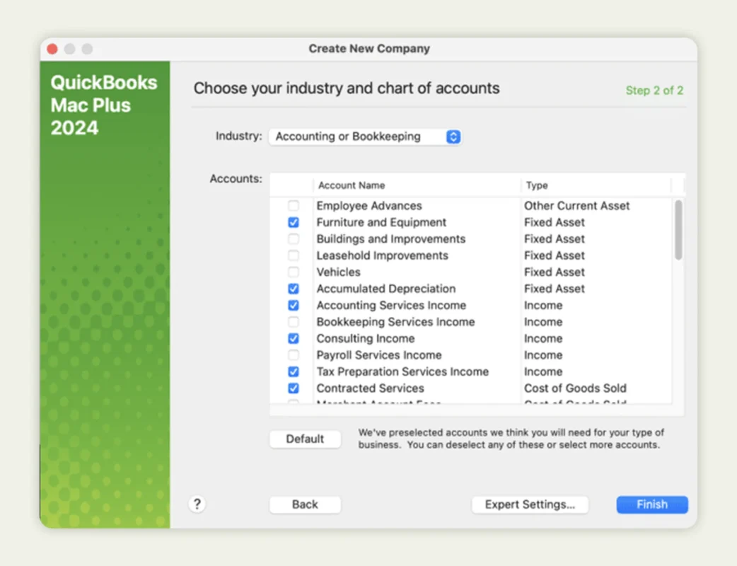 choose industry and company type in QuickBooks