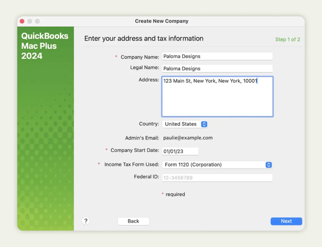 create & set up new company profile in QuickBooks