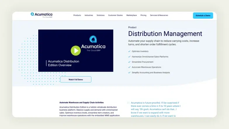 home page of Acumatica