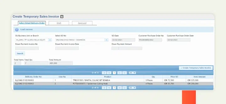 invoice as temporary sales order 