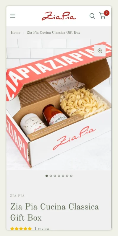 mobile view of Zia Pia’s ecommerce PDP mobile view of Zia Pia’s ecommerce PDP