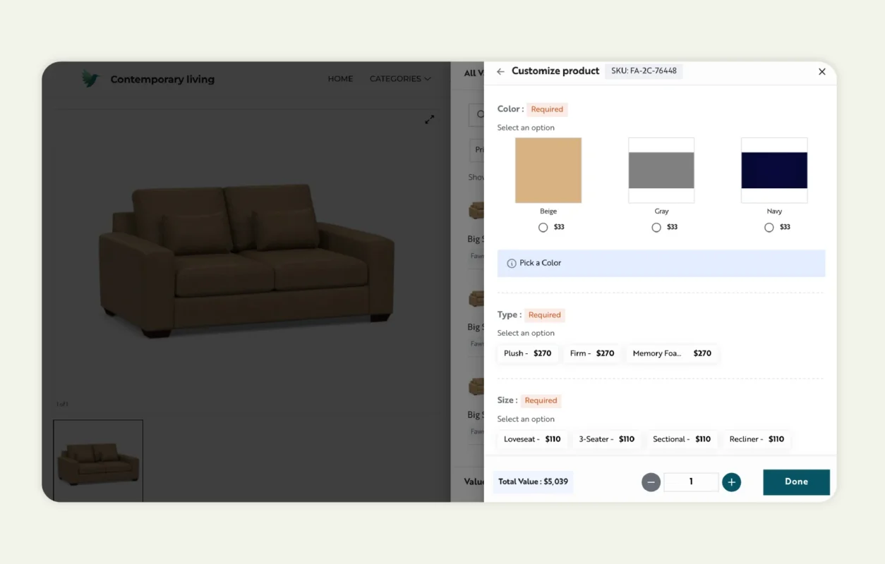 product customization in WizShop, a B2B ecommerce platform