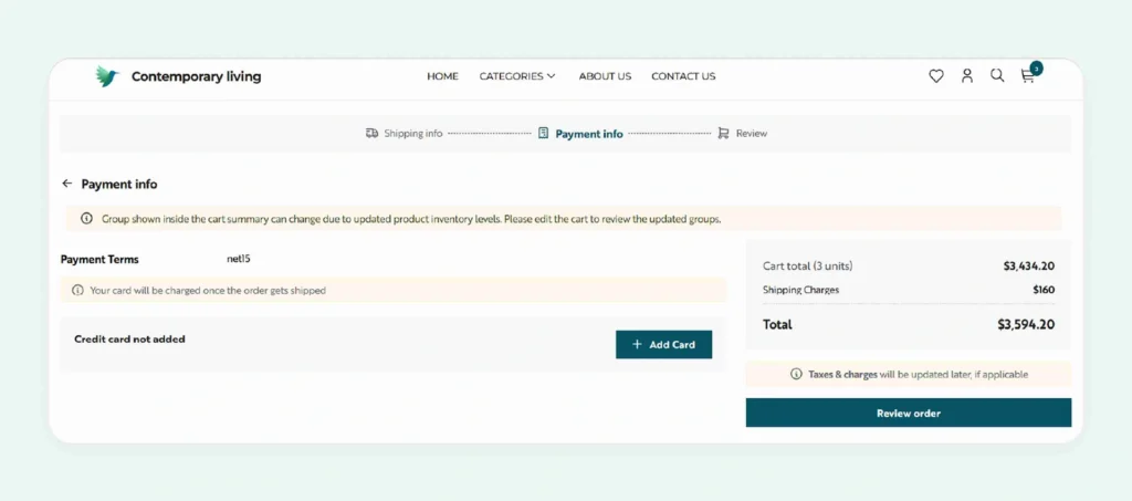 A checkout page of a B2B storefront created in WizCommerce A checkout page of a B2B storefront created in WizCommerce