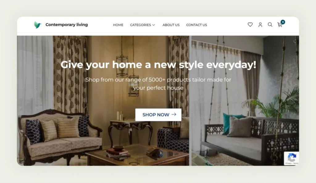 A home page of a website built using WizShop