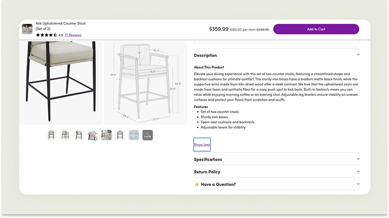 A product listing on Wayfair