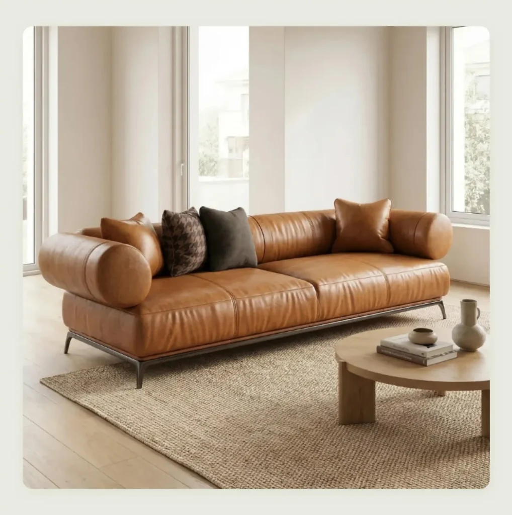 An AI-generated product photo of a sofa with realistic lighting and shadows An AI-generated product photo of a sofa with realistic lighting and shadows