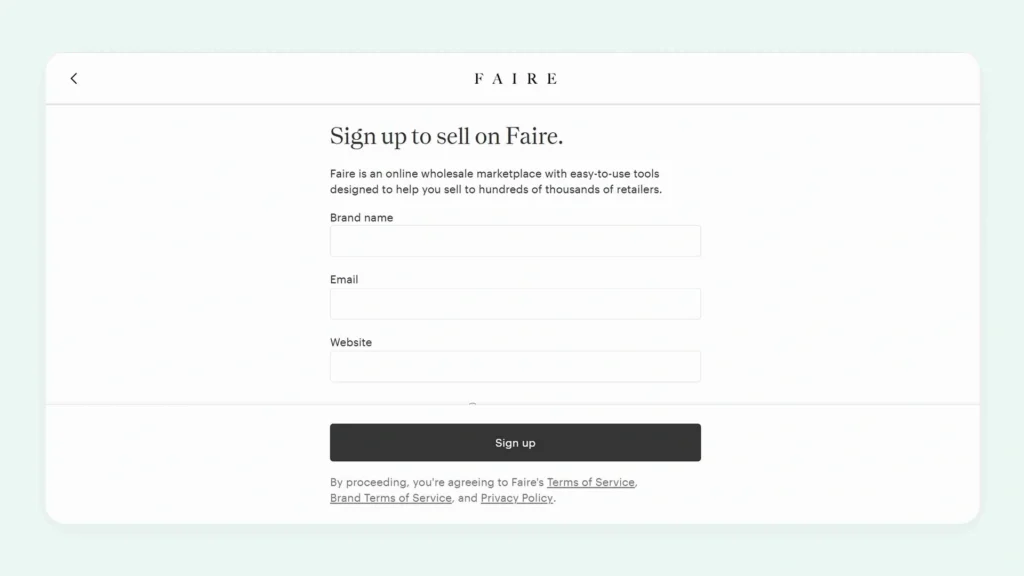 Application form of Faire Application form of Faire