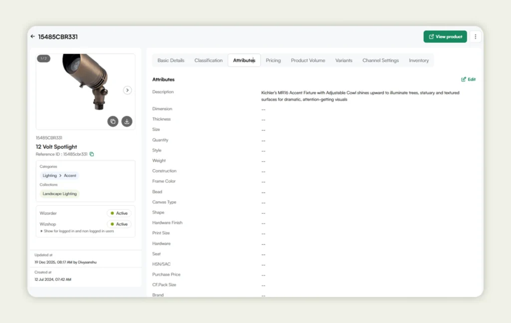 Attributes management in WizCommerce
