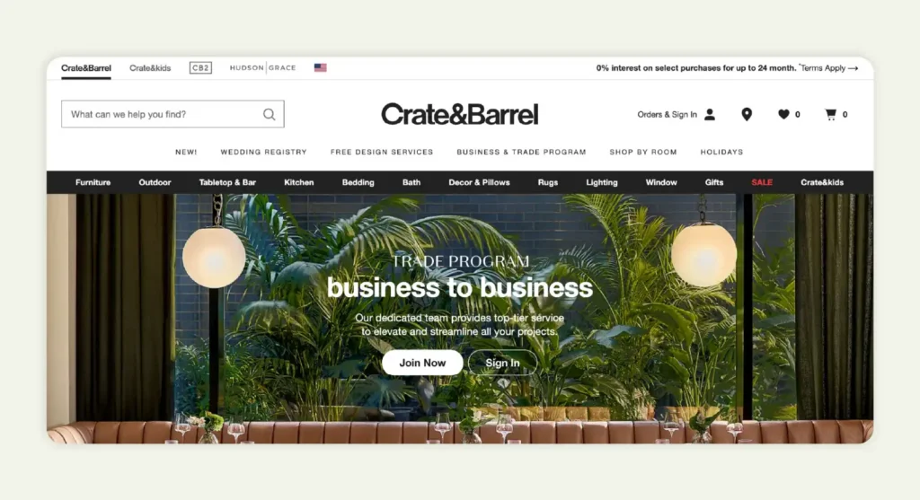 Crate & Barrel Trade page Crate & Barrel Trade page
