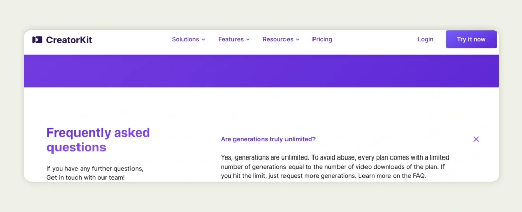 FAQ section of CreatorKit FAQ section of CreatorKit