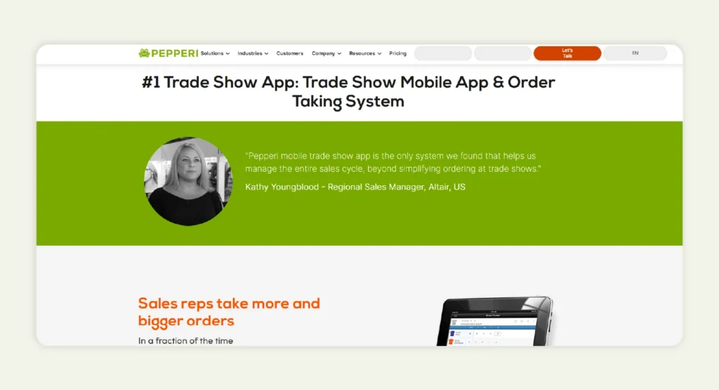 Home page Pepperi Trade Show app