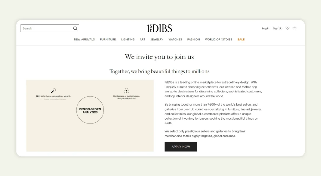 Home page of 1stDibs for sellers Home page of 1stDibs for sellers