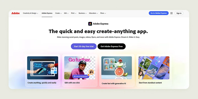 Home page of Adobe Express Home page of Adobe Express