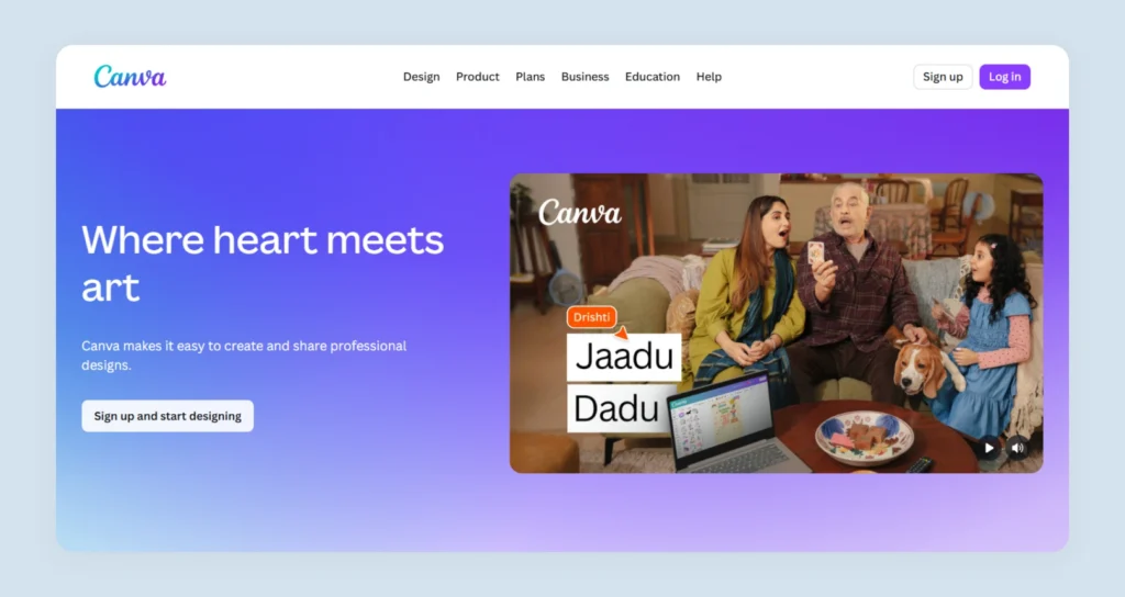 Home page of Canva