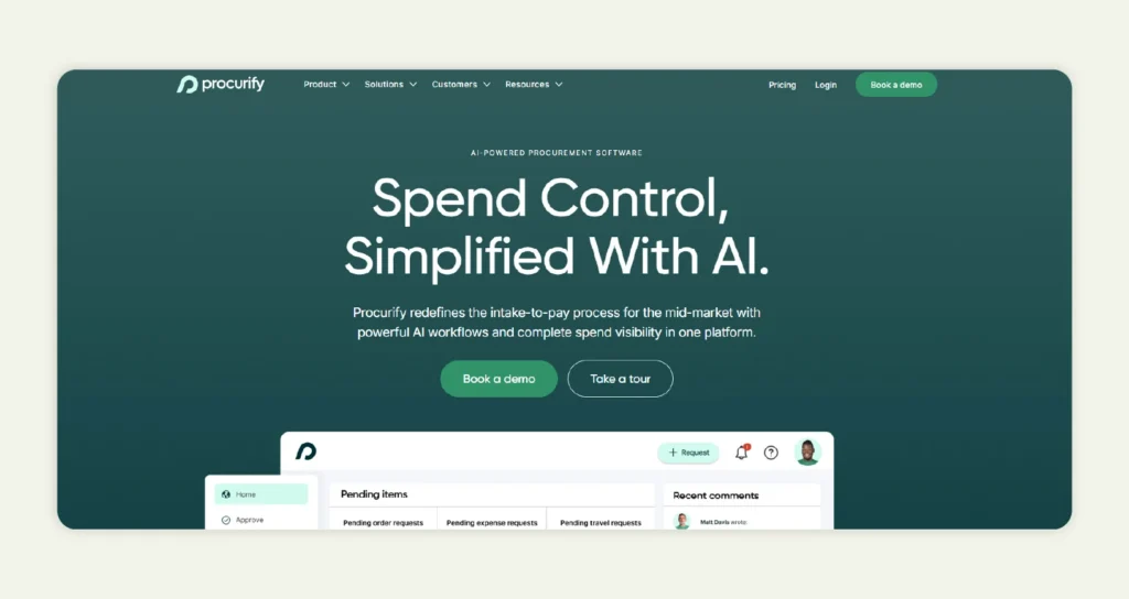 Home page of Procurify