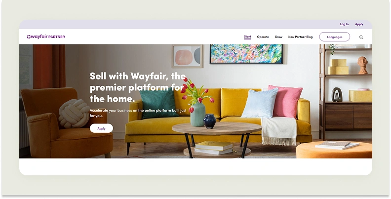 Home page of Wayfair partner