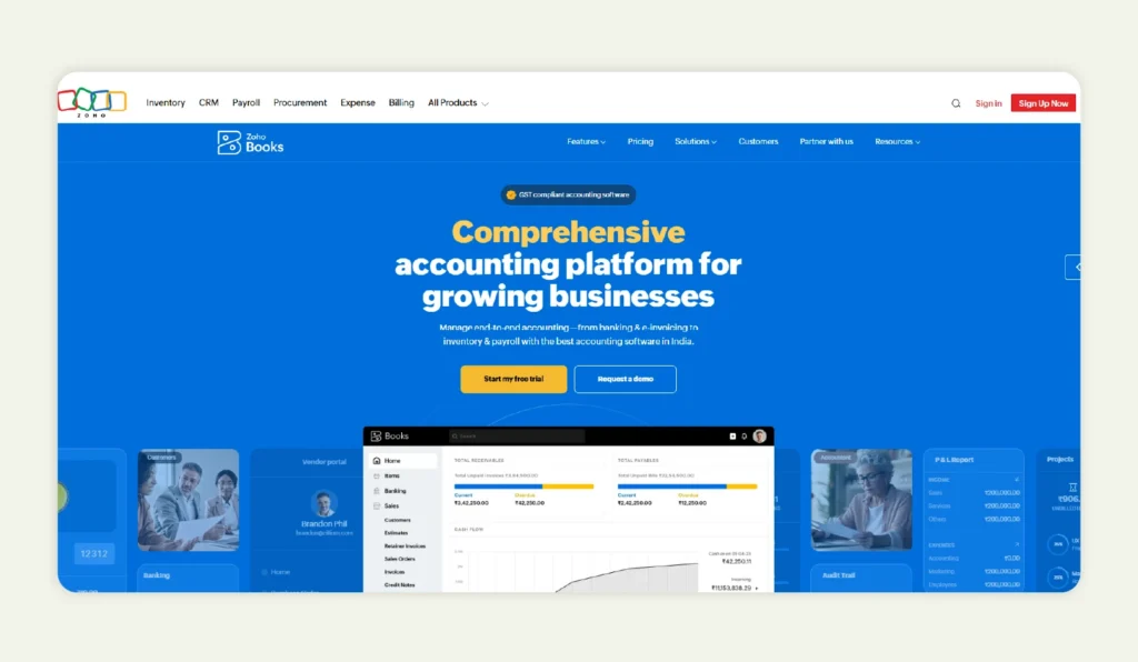 Home page of Zoho Books