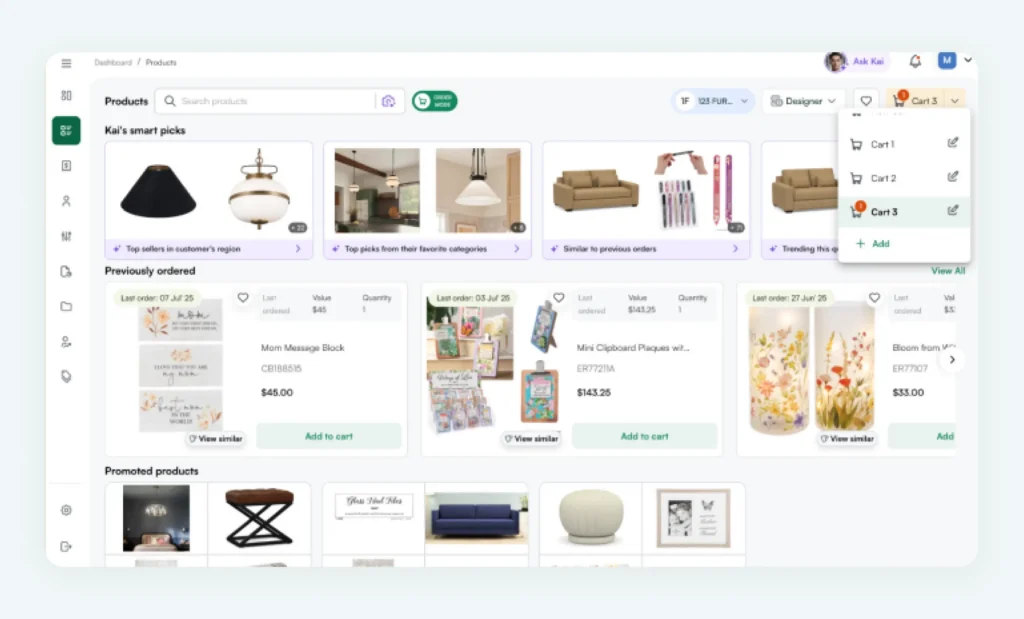 Multi-cart feature of WizCommerce in action Multi-cart feature of WizCommerce in action
